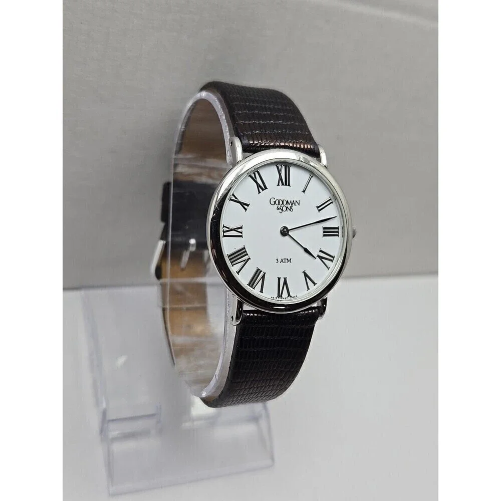 Goodman And Sons Quartz Dress Watch Roman Numerals Stainless Steel New Battery